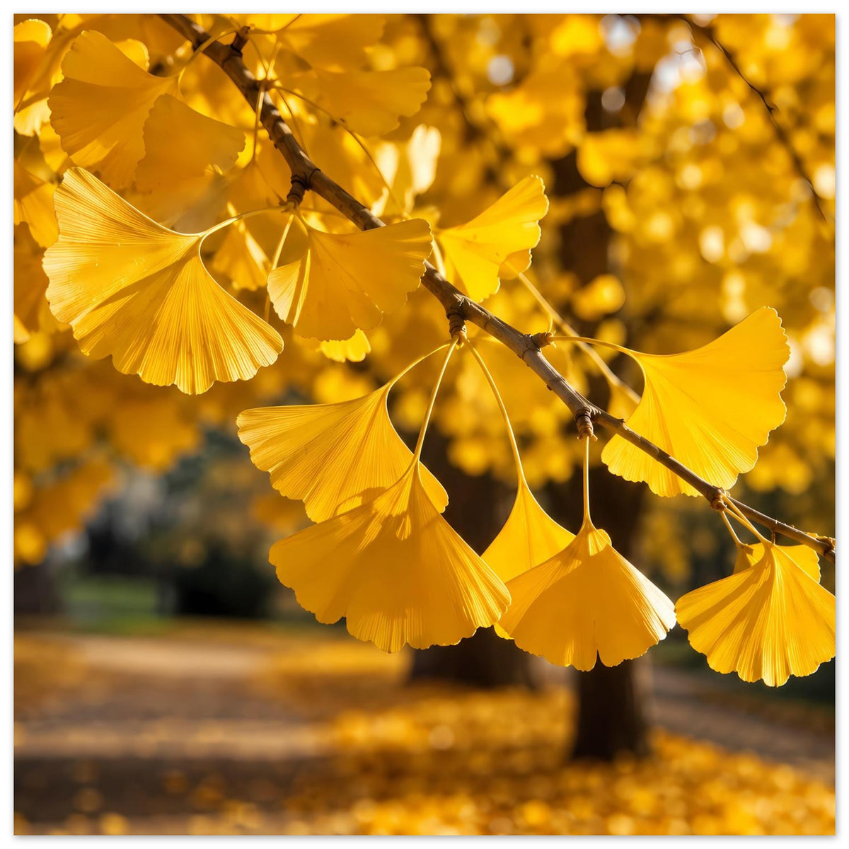 Quadratisches Poster mit goldenen Ginkgo-Blättern und Zweig
