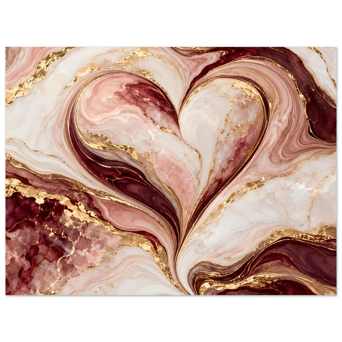 Abstraktes Herz-Marmor-Poster in Rosé, Burgund und Gold