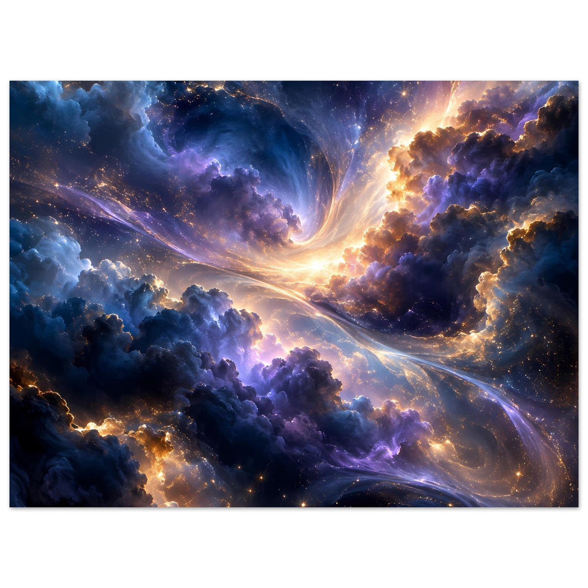 Querformat-Galaxieposter auf Premium-Mattpapier mit sternenhellen Wolken und violettem Nebel