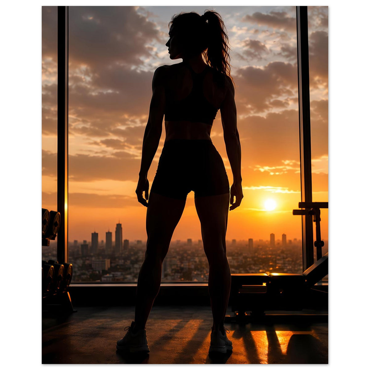 Fitness-Poster, hochkant: Sport-Silhouette einer Frau in Top und Shorts