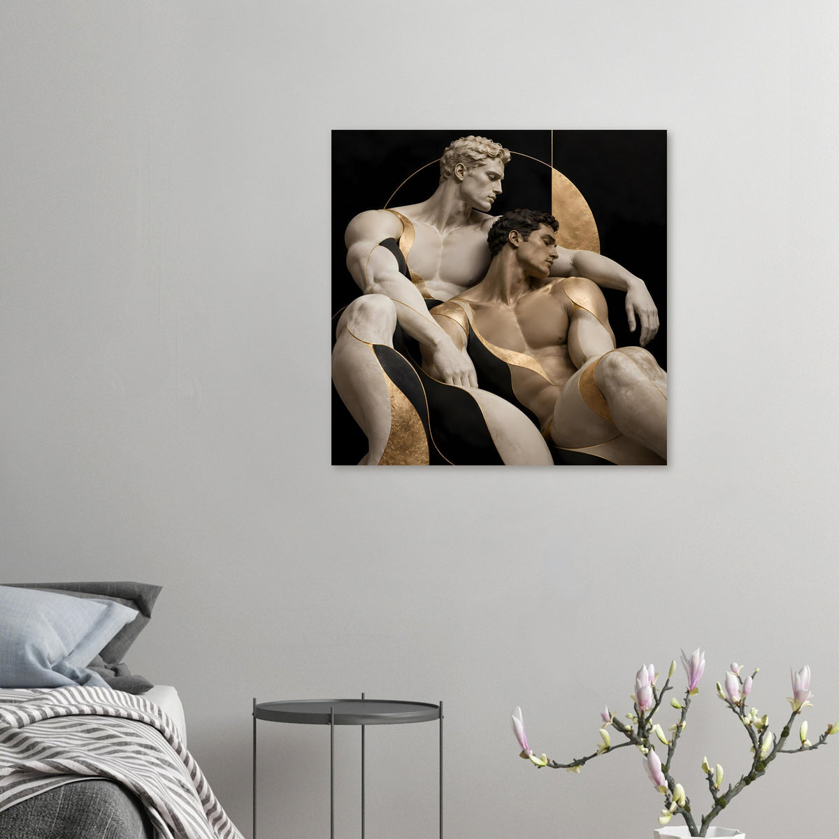 Kleines Wandposter mit nackten Figuren in Schwarz und Gold