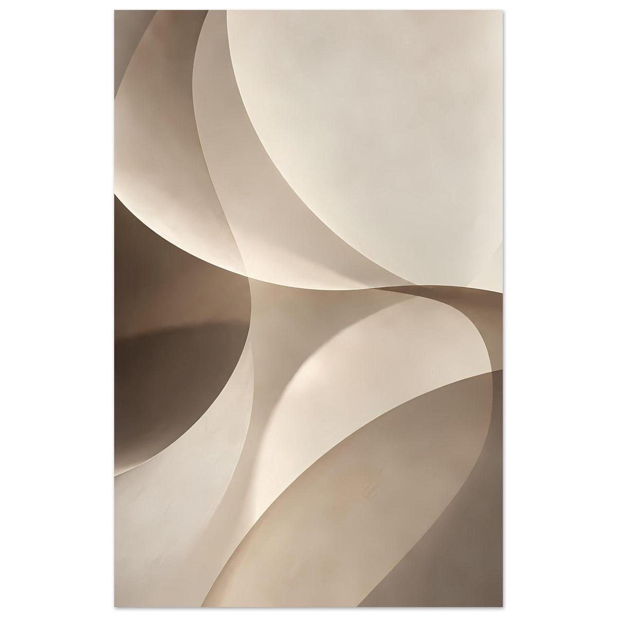 Kunstposter mit abstrakten Wellen in Beige, vertikales Format.