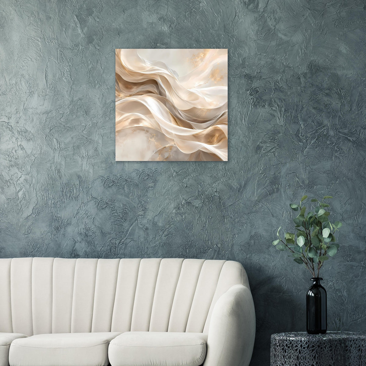 Quadratisches abstraktes Leinwand-Poster mit durchlaufenden Creme- und Goldwellen