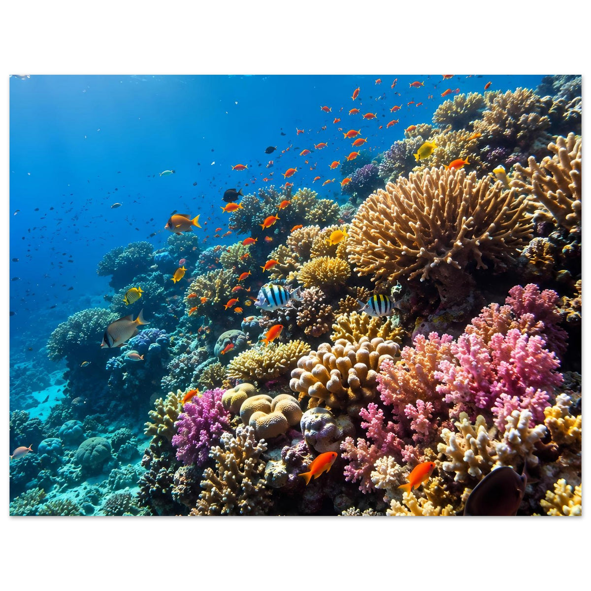 Korallenriff-Poster mit bunten Korallen und tropischen Fischen, horizontal