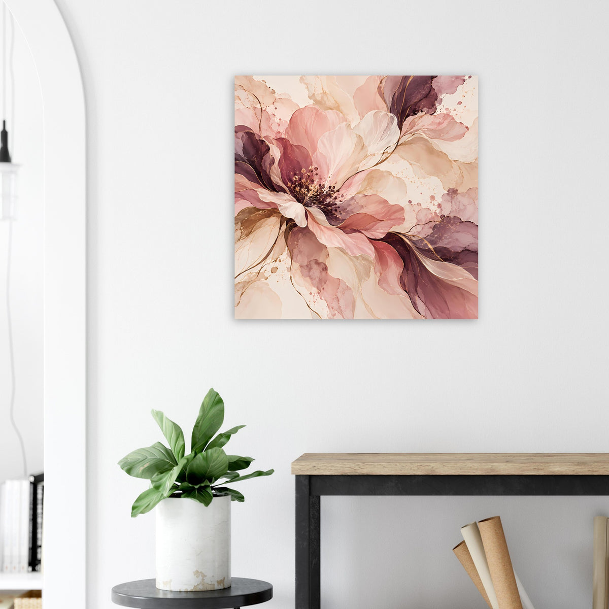 Blütenposter mit rosa-beerem Blumenmotiv, quadratische Ausführung