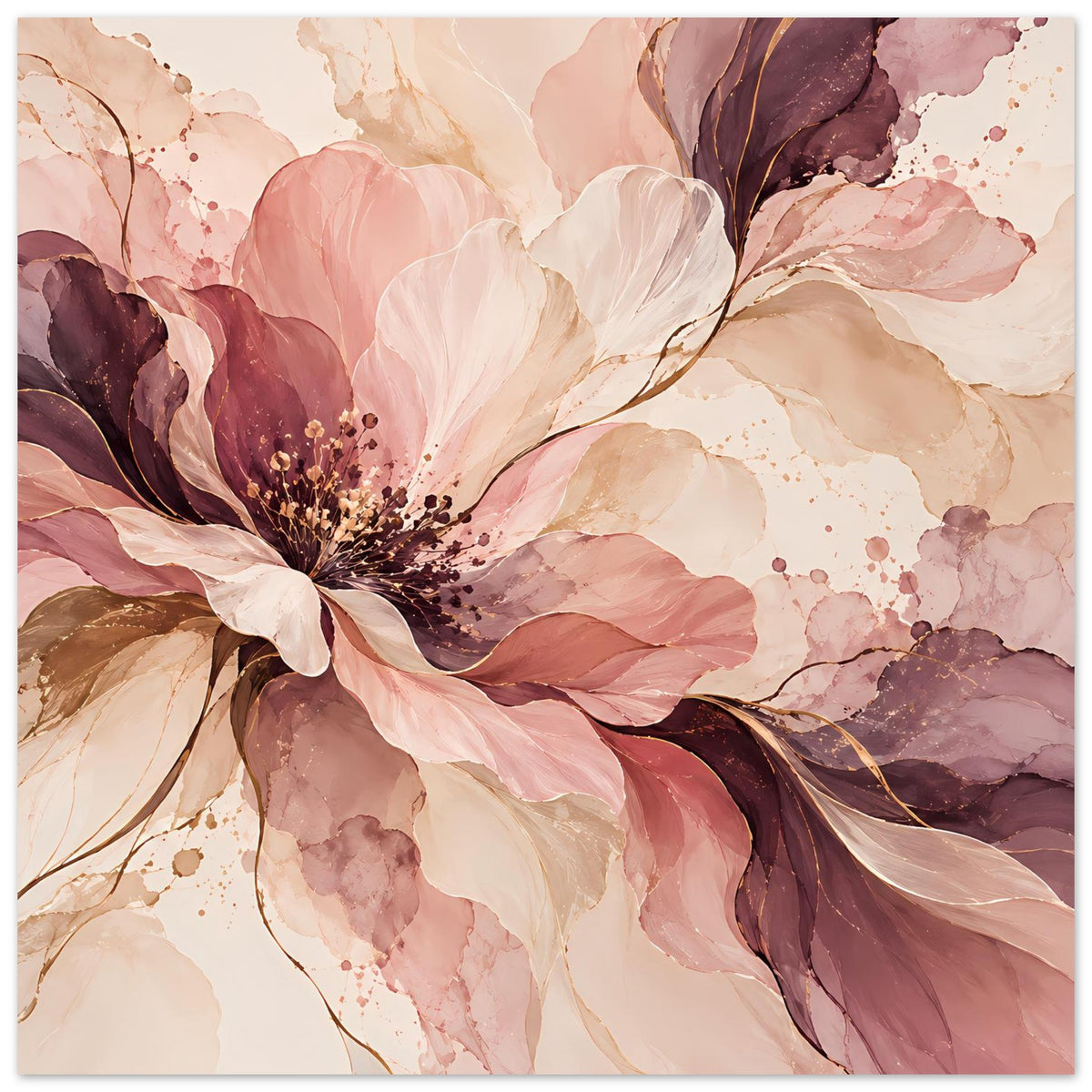 Blütenposter mit abstrakten Blüten in Rosé-, Beige- und Beerentönen