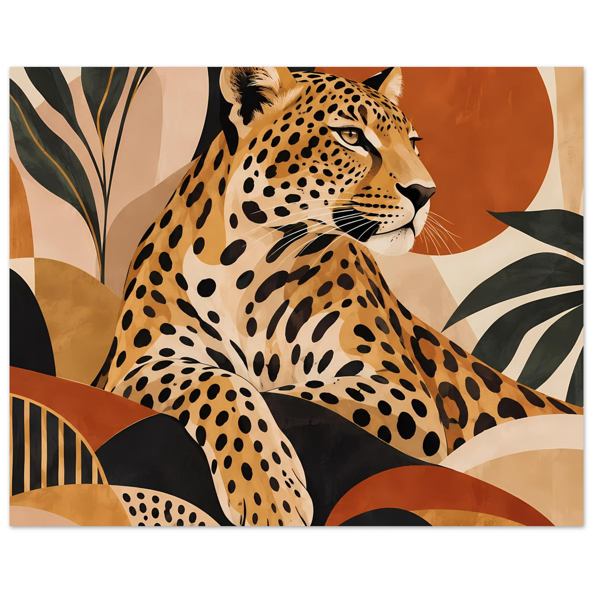 Leopard-Tierposter im Querformat mit Nahansicht von Kopf, Augen und Flecken