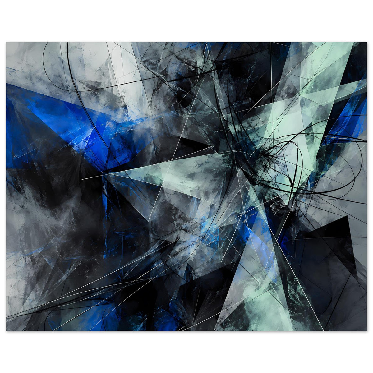 Abstraktes Poster mit diagonalen Formen, horizontale Ansicht, Blau und Türkis