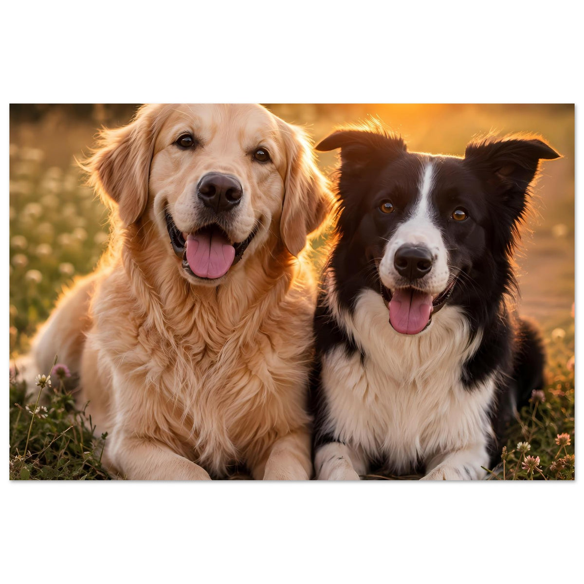Hunde-Porträtposter im Hochformat mit Golden Retriever und schwarzem/weißen Hund