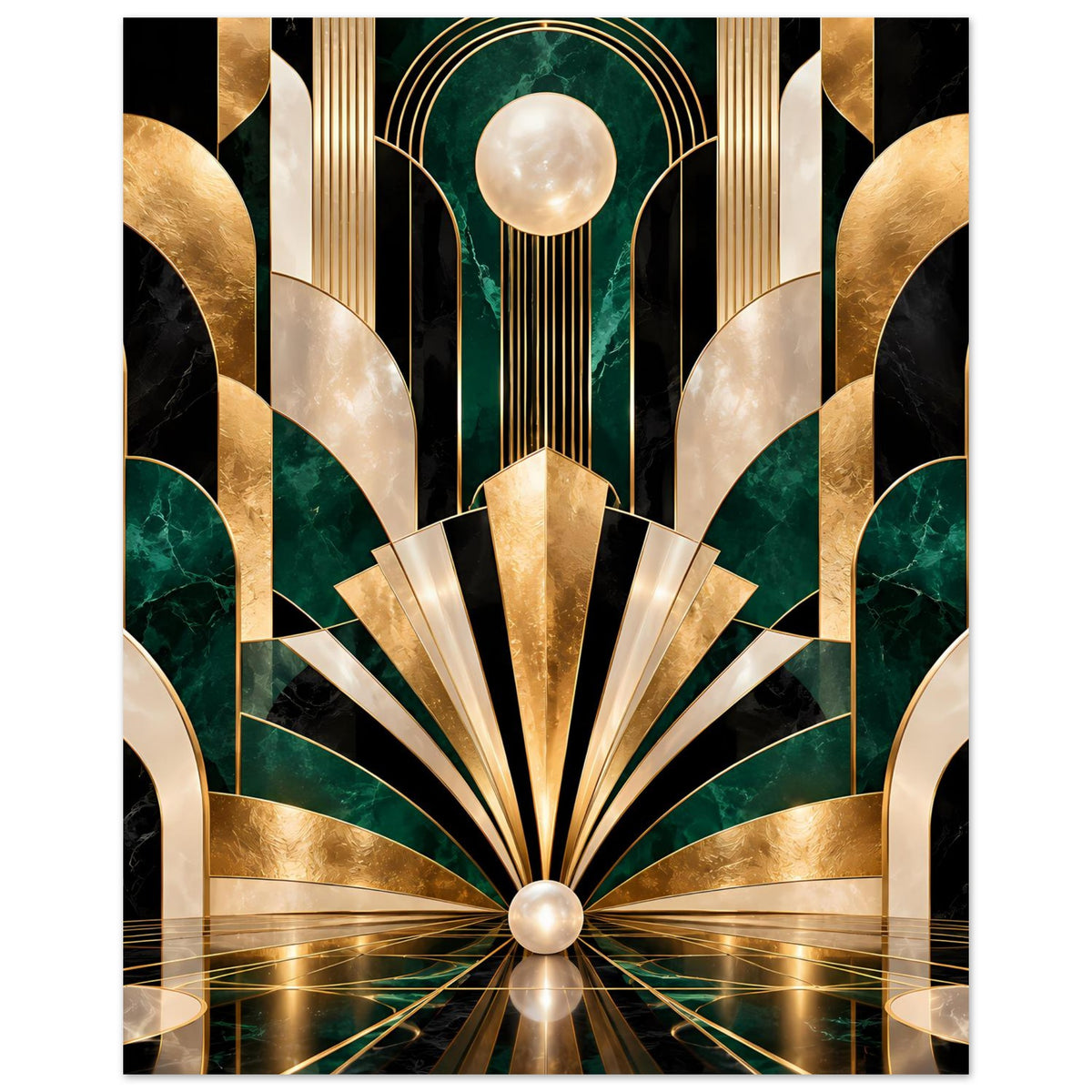 Art-Déco-Poster mit geometrischem Muster in Gold, Smaragd und Schwarz