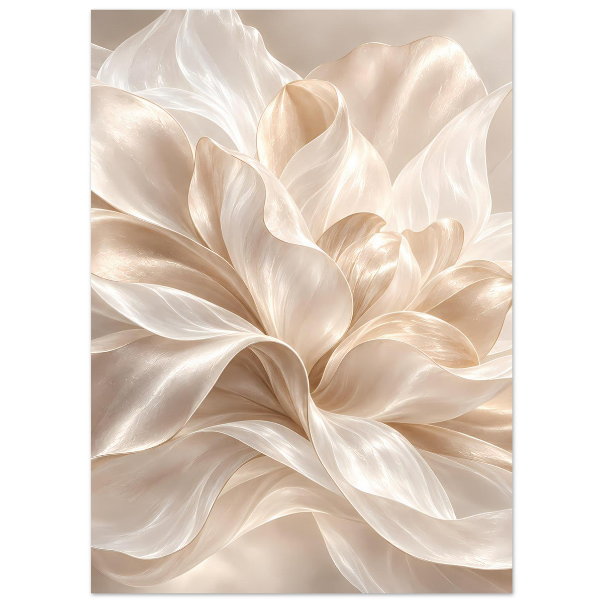 Floralposter mit cremefarbenen Blütenfalten und zarten Highlights auf mattem Papier