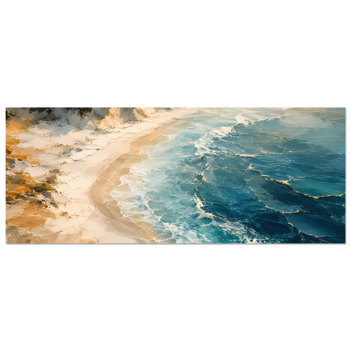 Horizontales Poster mit türkisblauem Meer und Sandküste mit schäumenden Wellen
