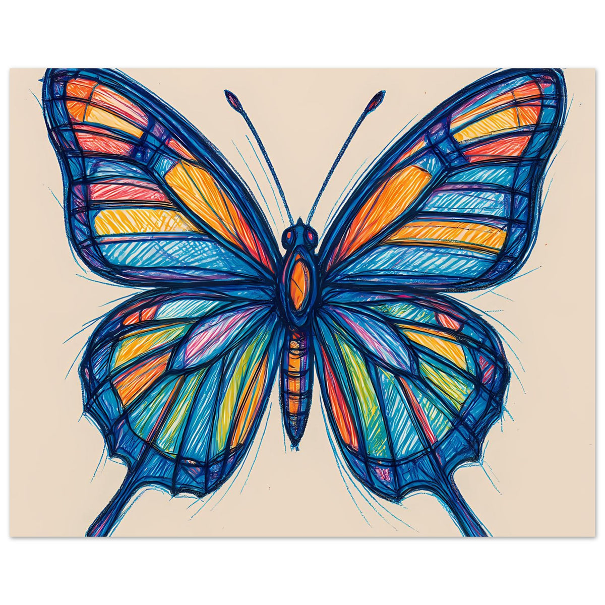 Schmetterlings-Poster im Querformat: Schmetterling mit farbigen Flügeln, angeschnitten.