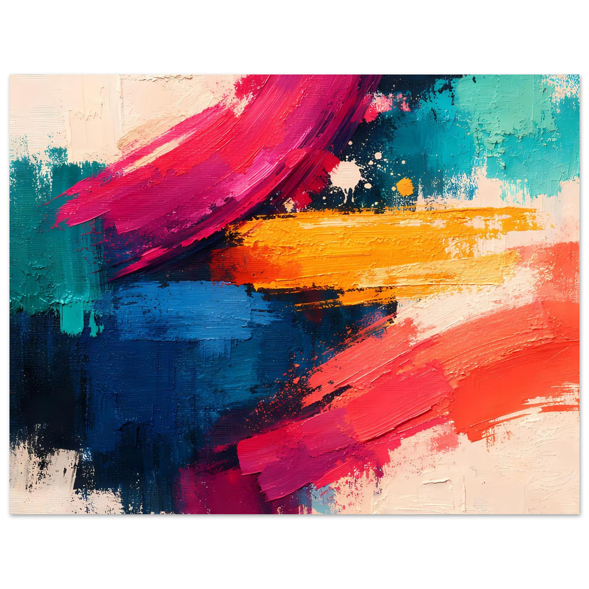 Abstraktes Poster mit kräftigen Pinselstrichen in Pink, Blau, Türkis und Orange