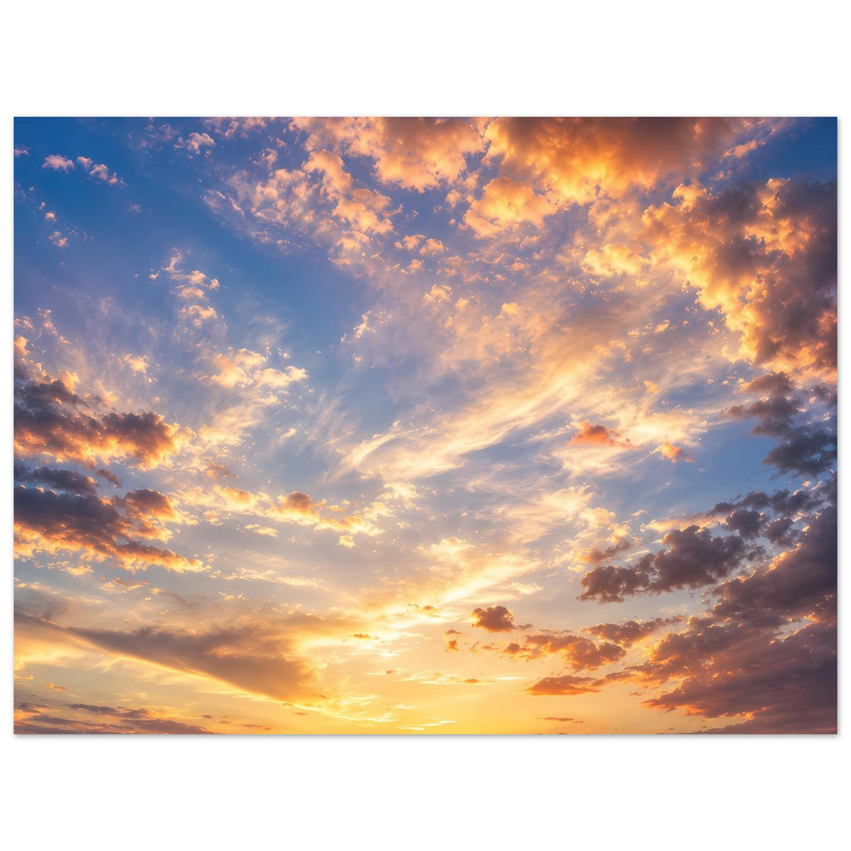 Poster Querformat: goldener Wolkenwirbel, Sonne am Horizont