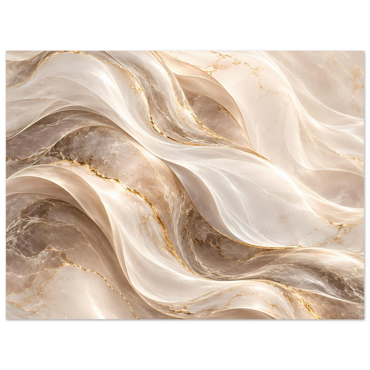 Abstraktes Wellen-Poster mit goldenen Linien auf Creme und Graubraun, horizontal