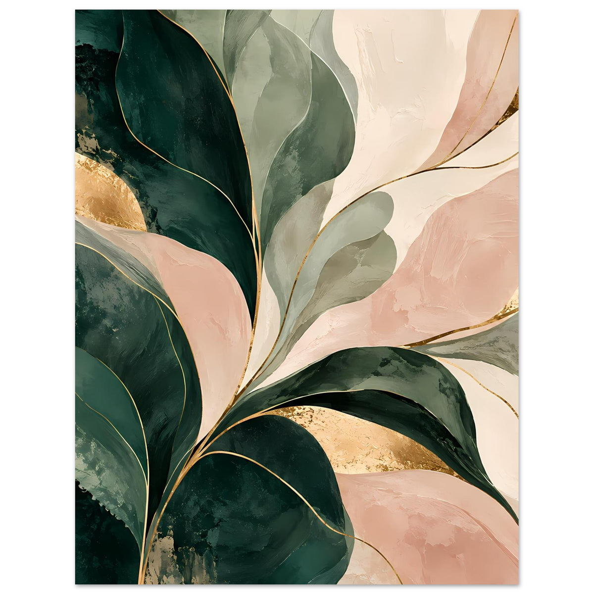 Abstraktes Kunstposter mit Smaragdgrün, Rosé und Gold