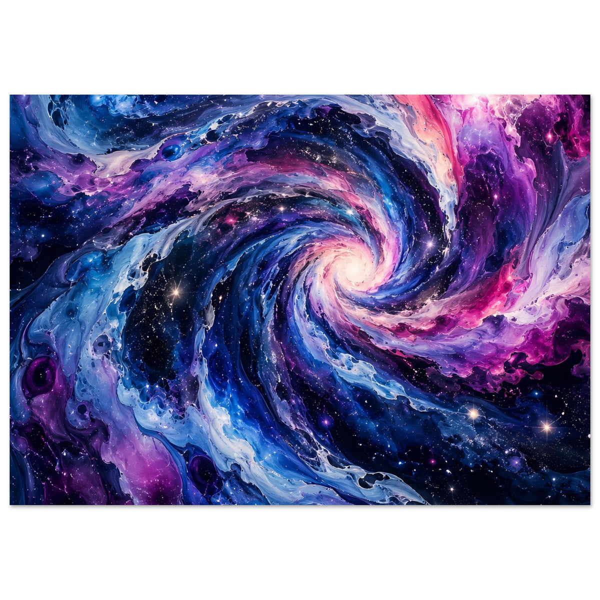 Breites Poster mit leuchtender Spiralform, blau-violetter Nebel und Sterne