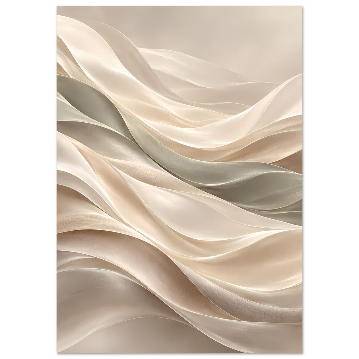 Kunstposter mit abstrakten Wellen in Creme und Hellbeige, vertikaler Zuschnitt