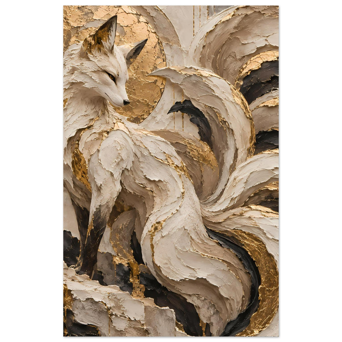 Kunstposter, vertikal: Fuchs-Motiv mit goldenen und beigen Strukturen sowie dunklen Details