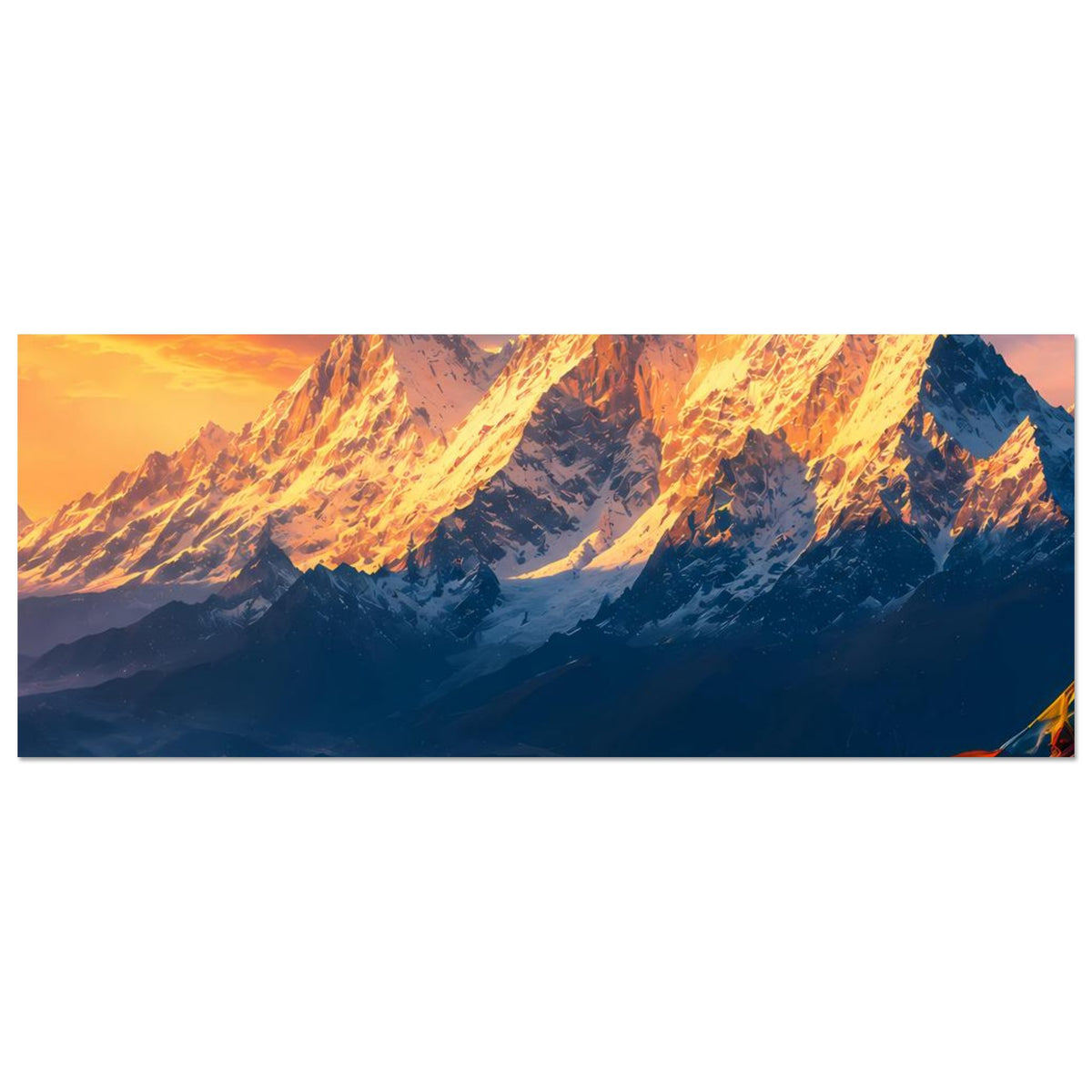 Horizontales Poster mit majestätischen Berggipfeln im Sonnenaufgang