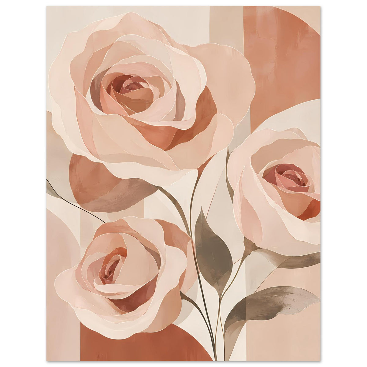 Blumenposter mit zentraler großer Rose und seitlicher Rosenblüte, Pastellfarben
