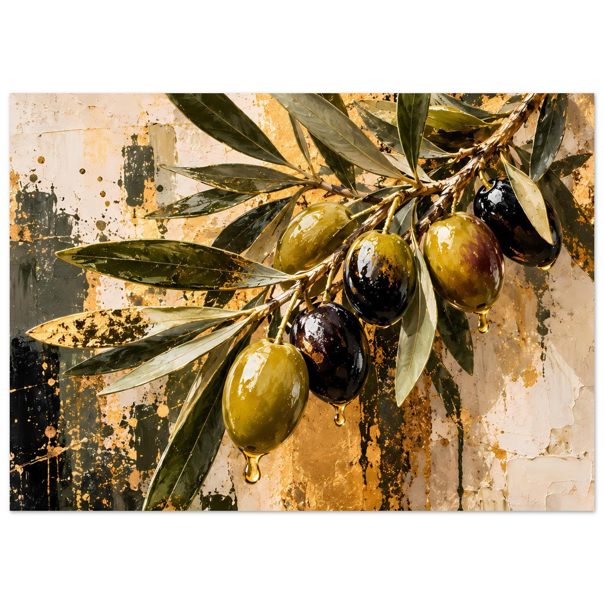 Poster mit Olive-Branch-Motiv, horizontale Ansicht, schwarze Randumrahmung