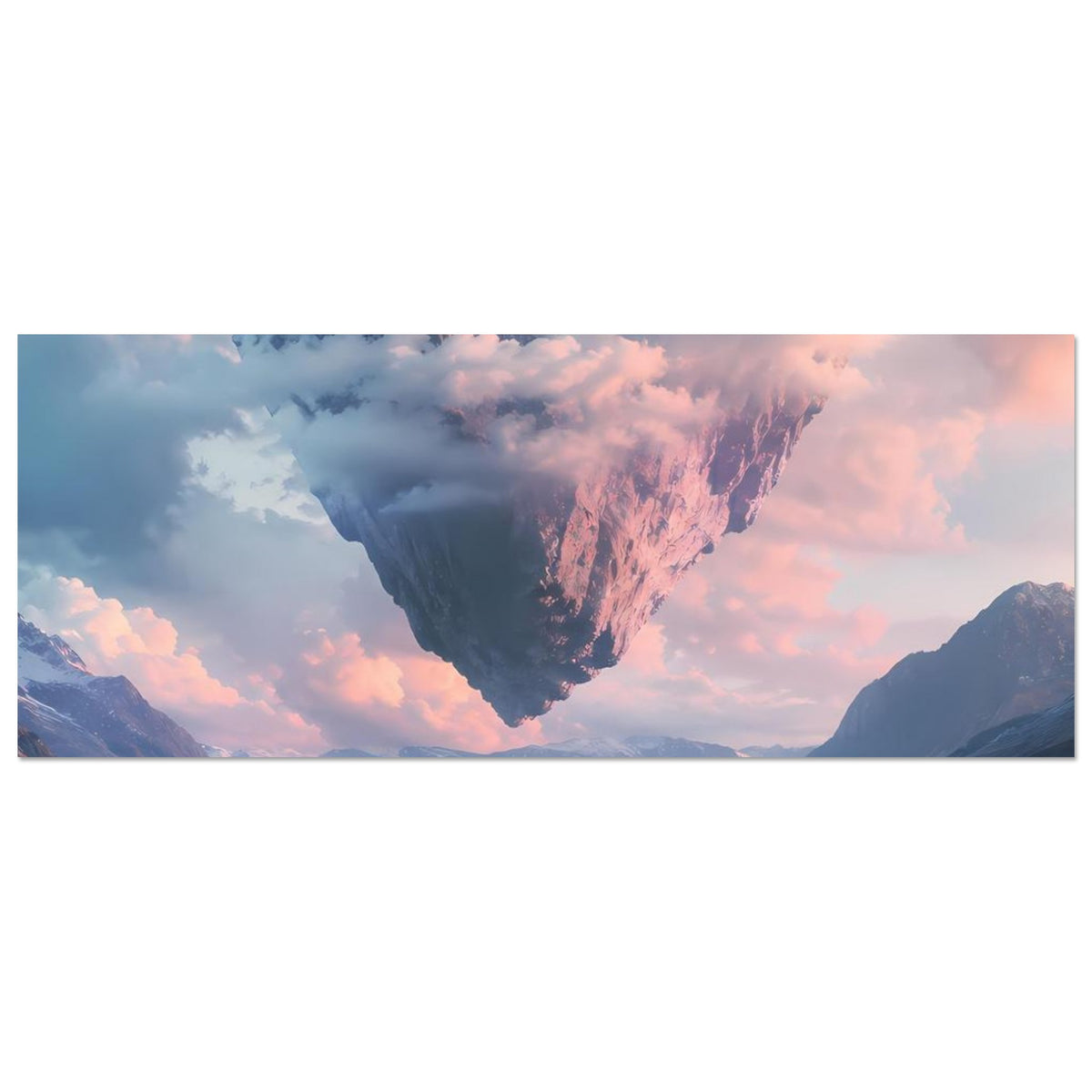 Horizontales Poster mit schwebendem Felsherz über Bergsee und Berglandschaft