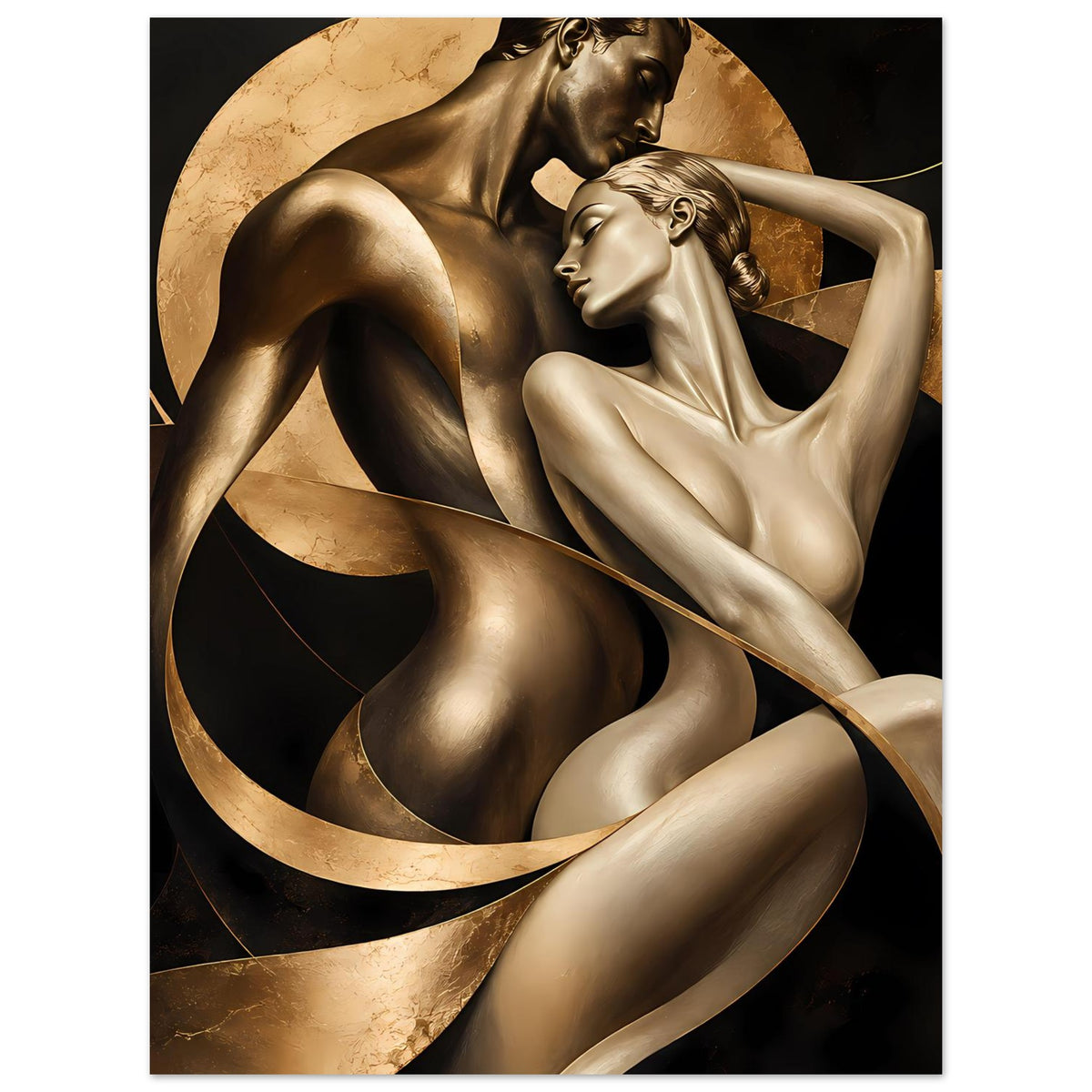 Kunstposter im Hochformat: goldene Bronze-Aktfigur mit ausgestrecktem Arm, Rundbogen