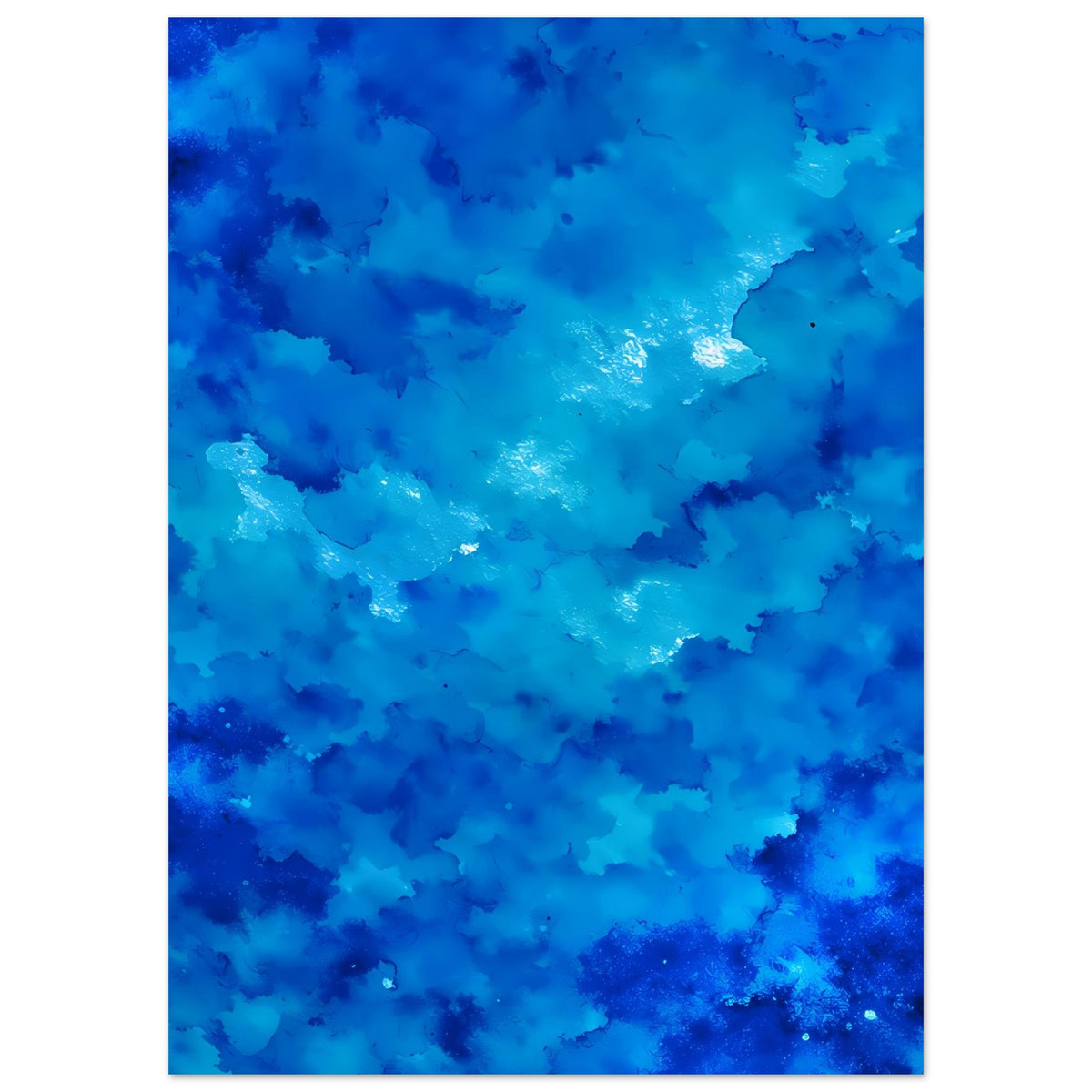 Abstraktes Poster mit blauem Aquarell-Cloud-Motiv, volle senkrechte Darstellung.
