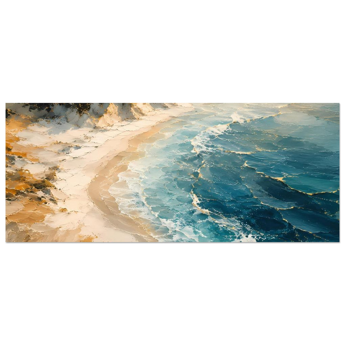 Horizontales Poster mit Küstenverlauf und türkisblauem Wasser, Sanddünen vorn