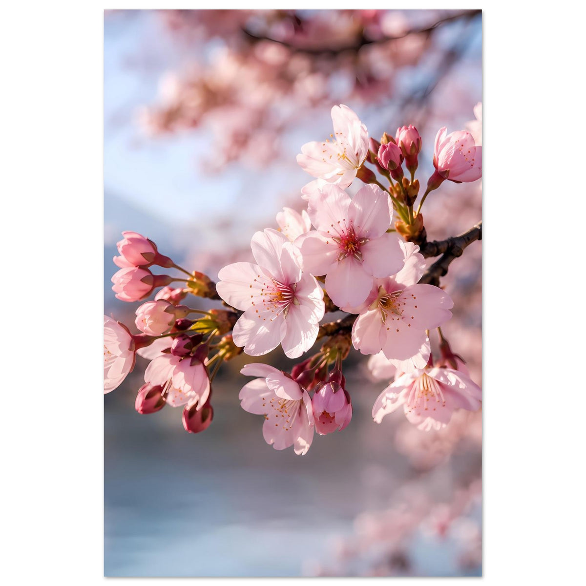 Kirschblüten-Poster mit rosafarbenem Blütenzweig und zarten Blütenblättern