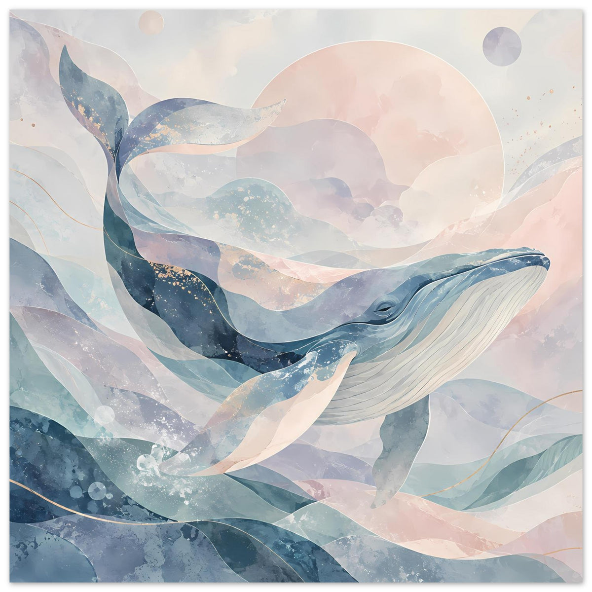 Wal-Kunstposter im Querformat, abstrakte Walform in Blau-, Weiß- und Pastelltönen
