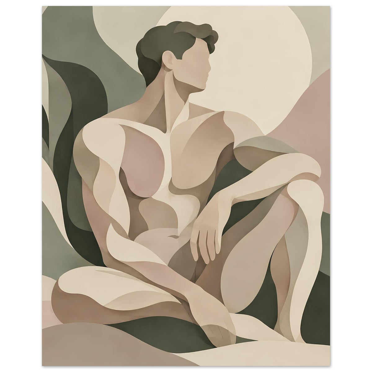 Poster mit abstrakter männlicher Figur in Erdtönen