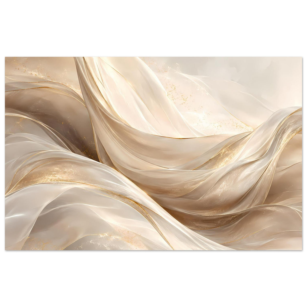 Abstraktes Leinwand-Poster mit goldenen Falten in Creme, horizontal
