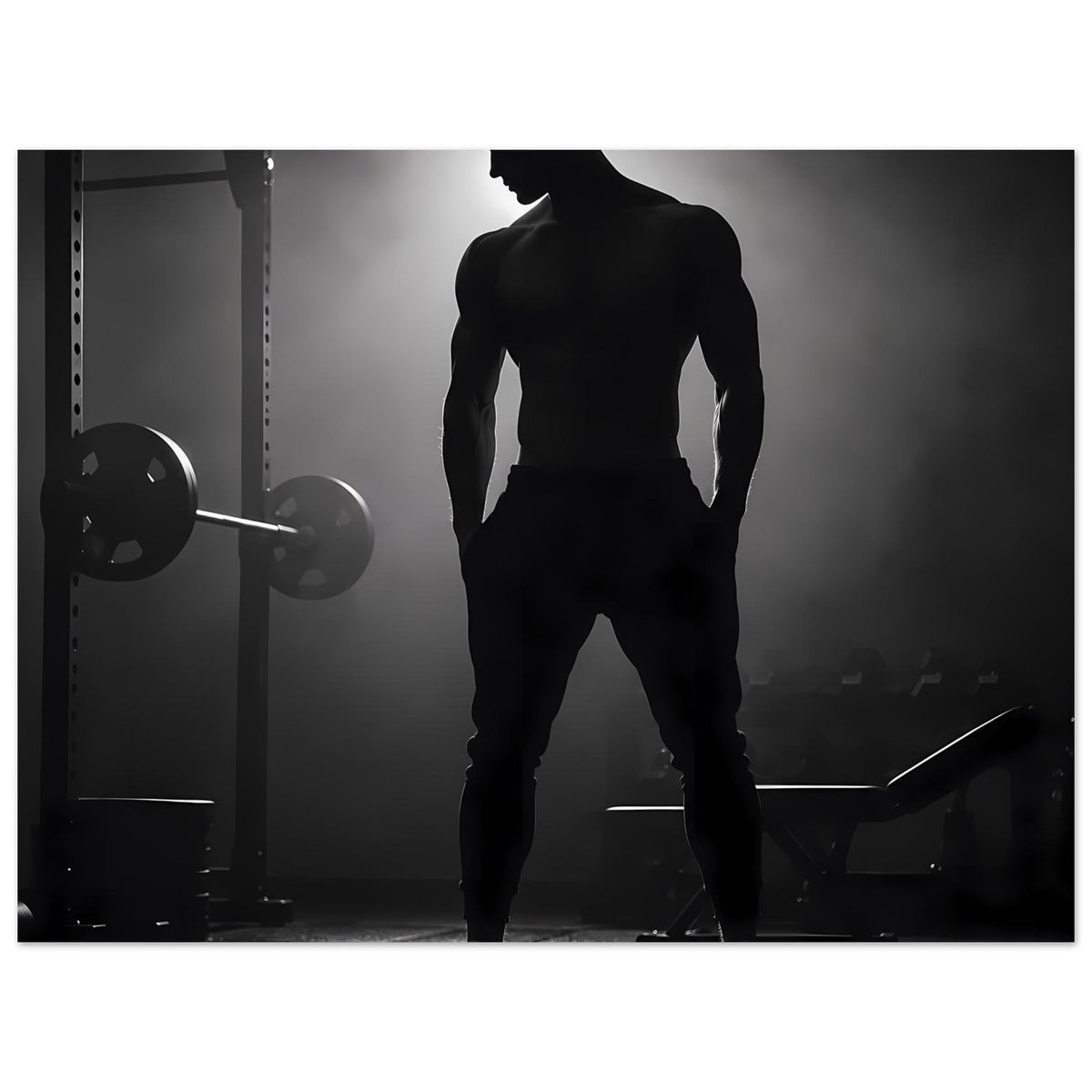 Sportmotiv-Druck mit gerahmtem Poster: schwarze Ganzkörpersilhouette eines Mannes