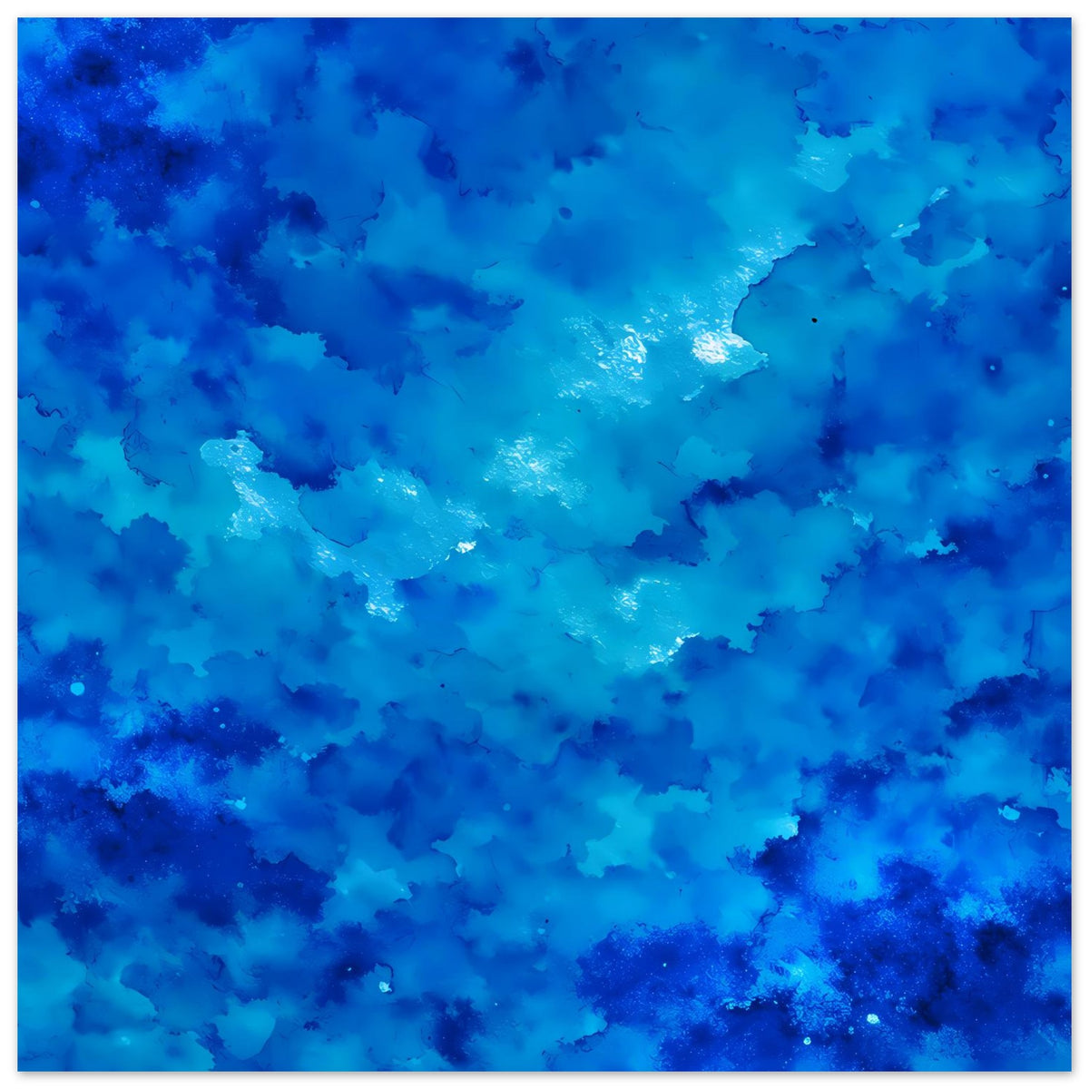 Blaues abstraktes Kunstposter mit Aquarell-Textur und hellem Glanzfleck, horizontal