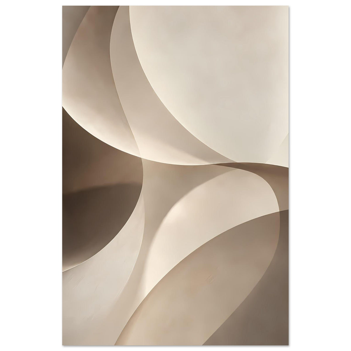 Kunstposter mit minimalistischen Wellenbögen in sanften Beige- und Brauntönen, gerahmt