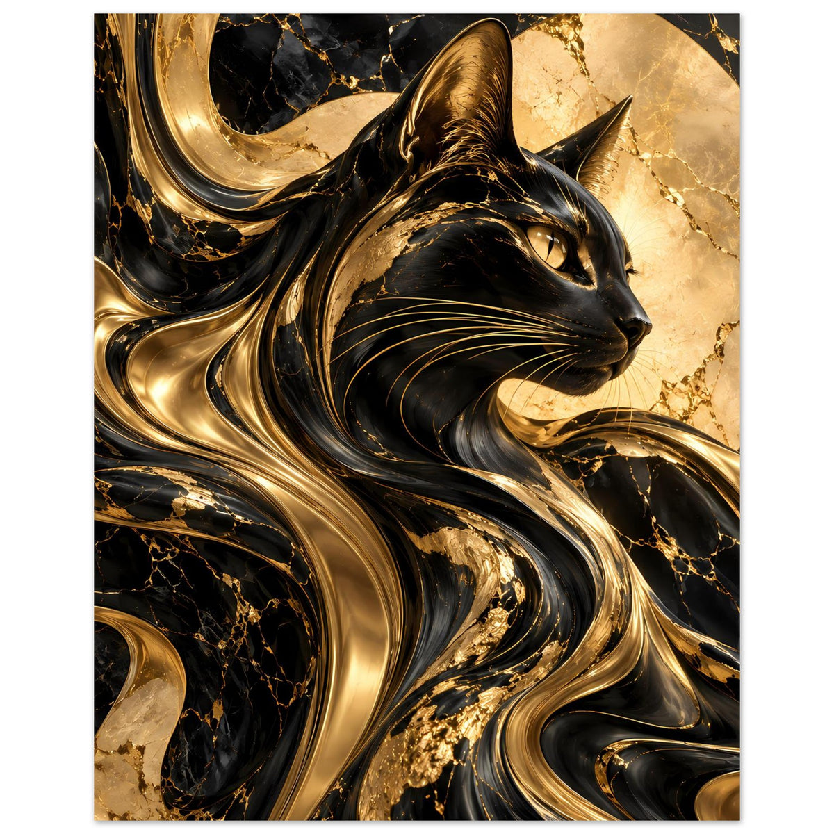 Poster mit schwarzer Katze im Goldwirbel-Look, Hochformat mit ganzer Figur