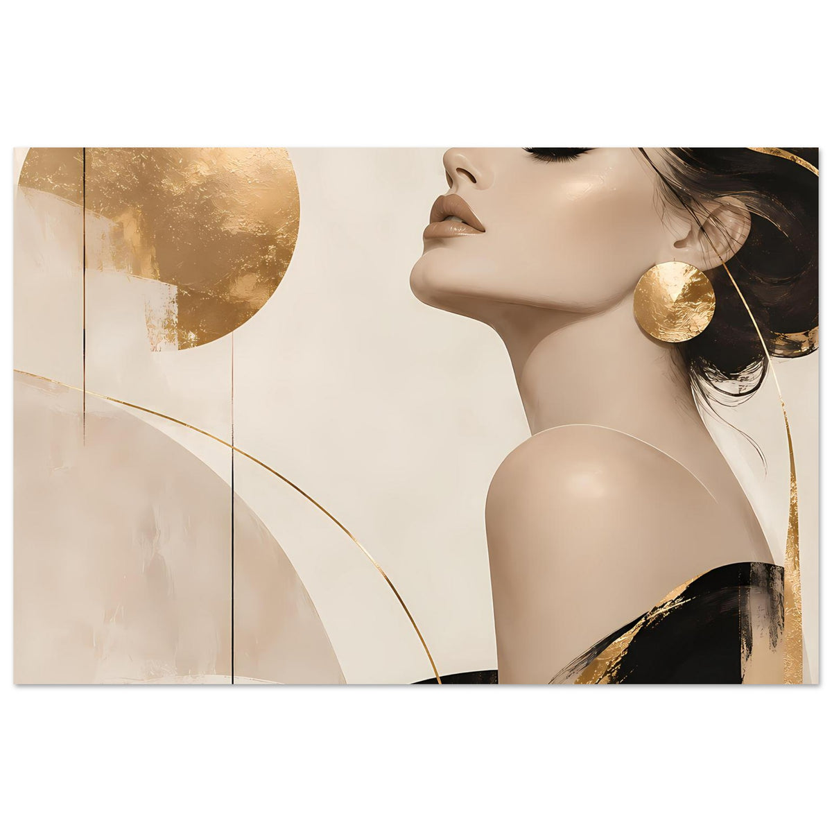 Premium-Poster mit Frauenporträt im Profil, goldener Kreis im Hintergrund