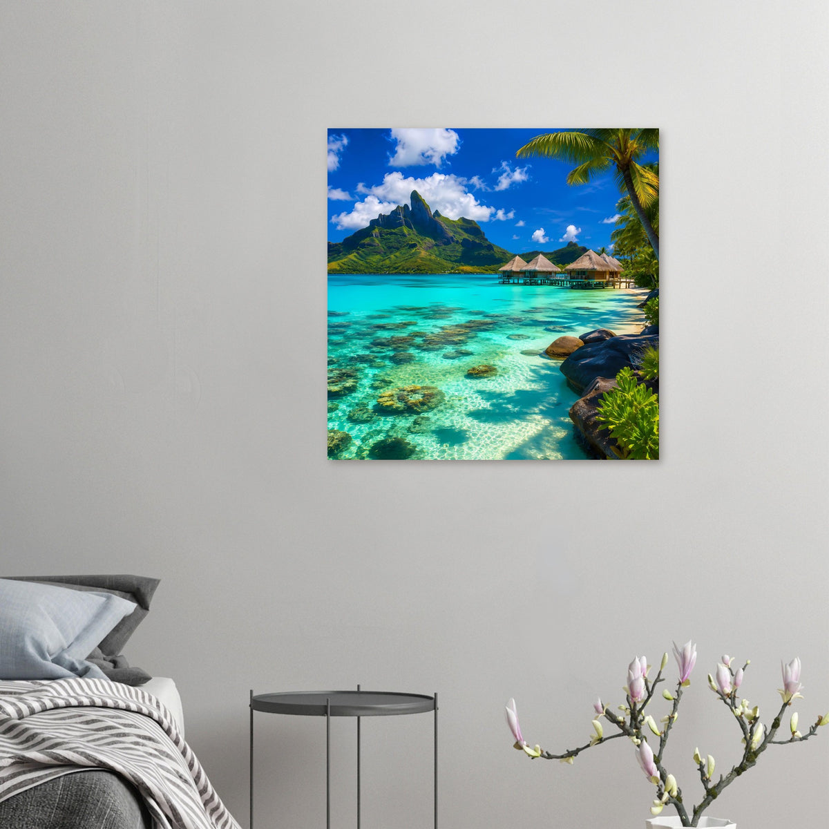 Strandposter tropisches Paradies, klein: türkisfarbenes Meer und Steg