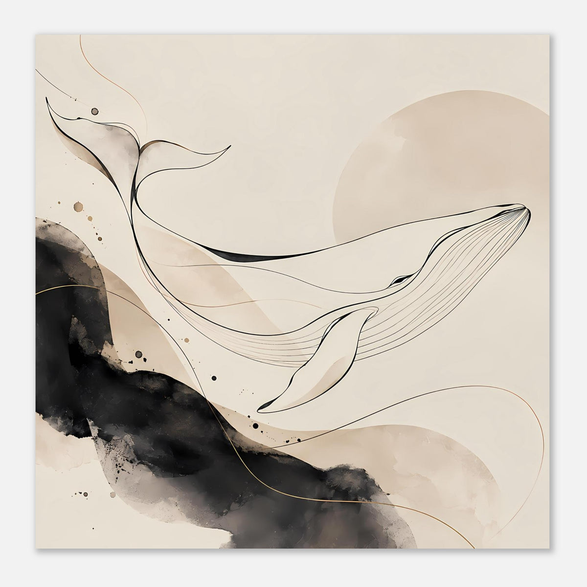 Abstraktes Walposter mit Umrisslinien und Aquarellschatten, Erdtöne, quer