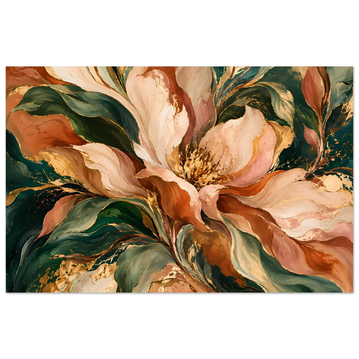 Blumenposter (Querformat) als Nahansicht: Pfingstrosen in warmen Apricot- und Brauntönen