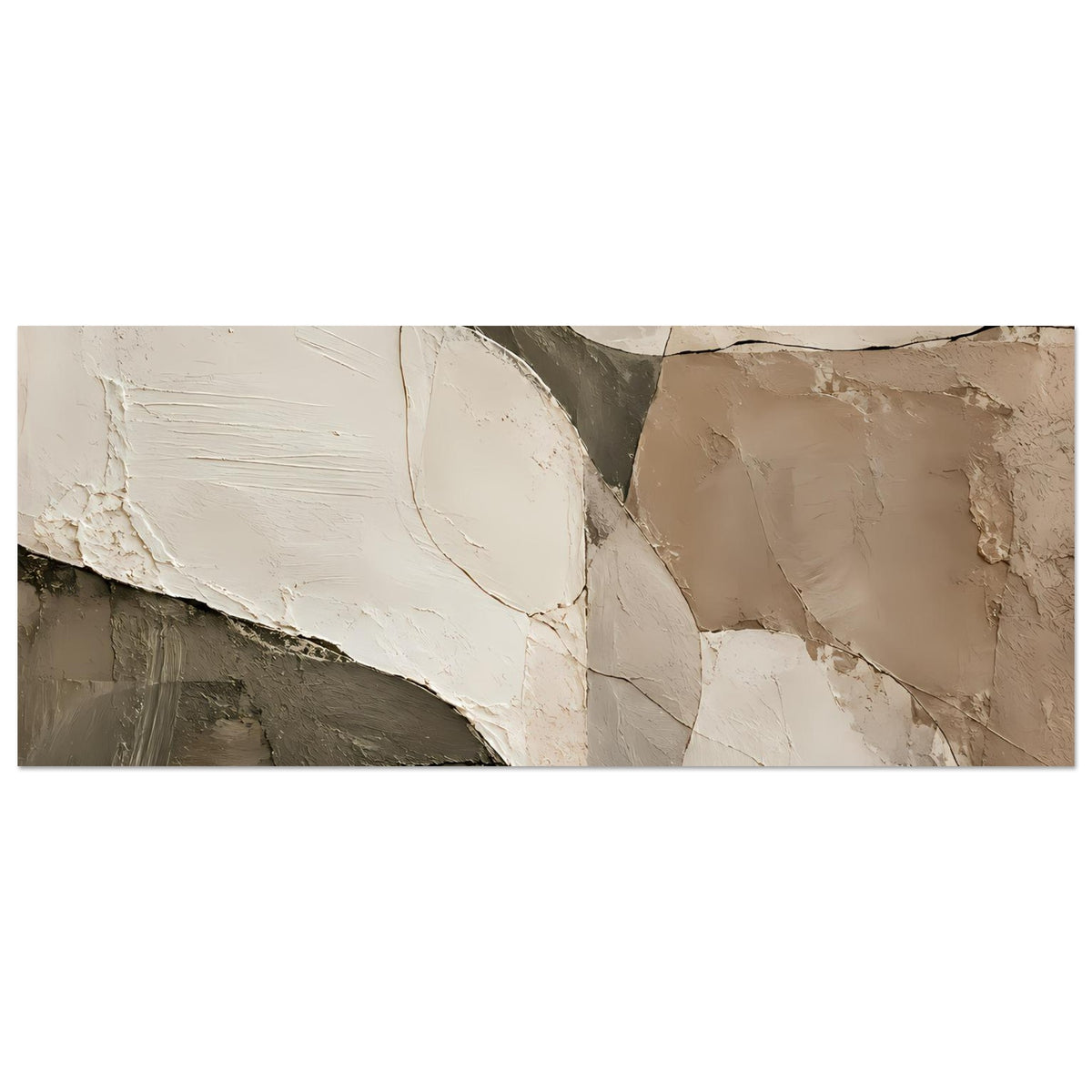 Abstraktes Kunst-Poster im Querformat: erdige Farbflächen in Creme, Beige und Dunkelgrau
