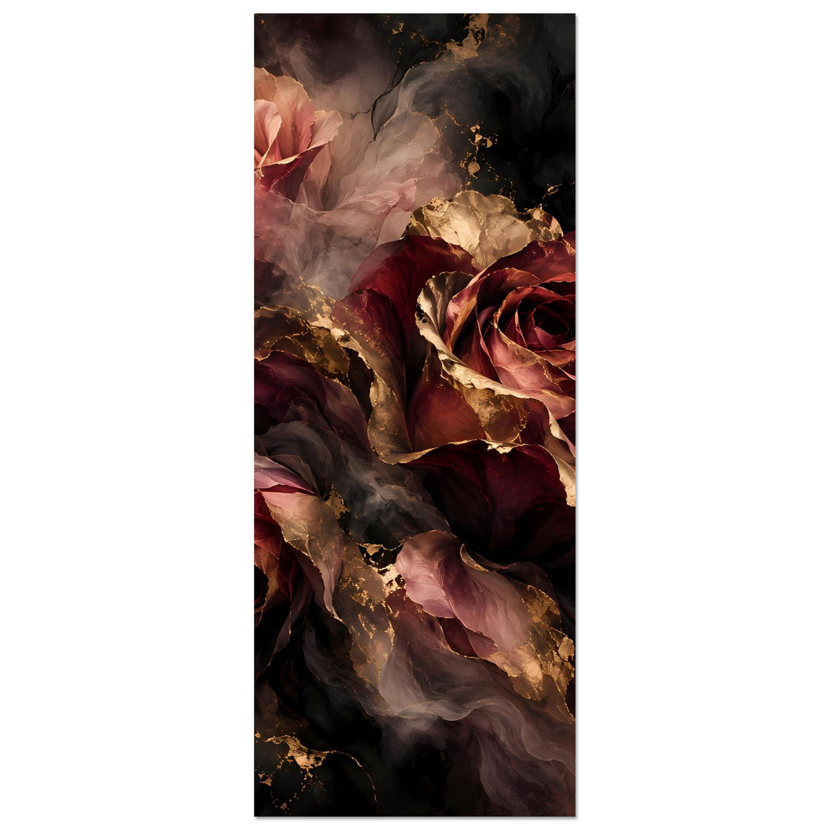 Hochkant-Poster mit Rosen und goldenen Akzenten, goldene Sprenkel