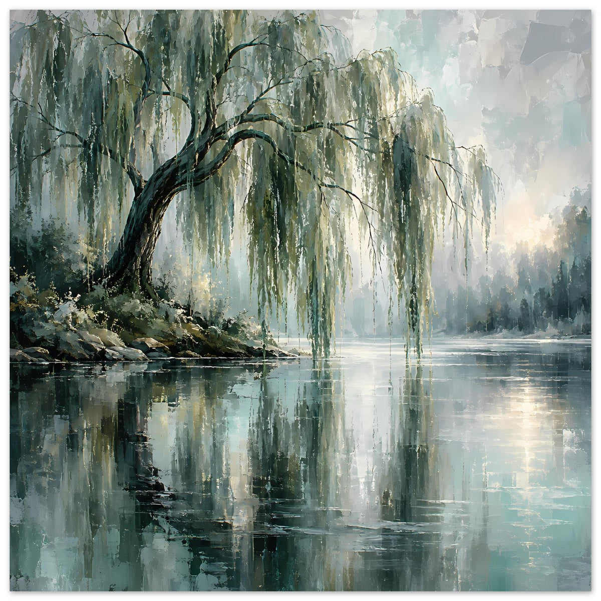 Weiden am stillen See als Kunstdruck im Querformat