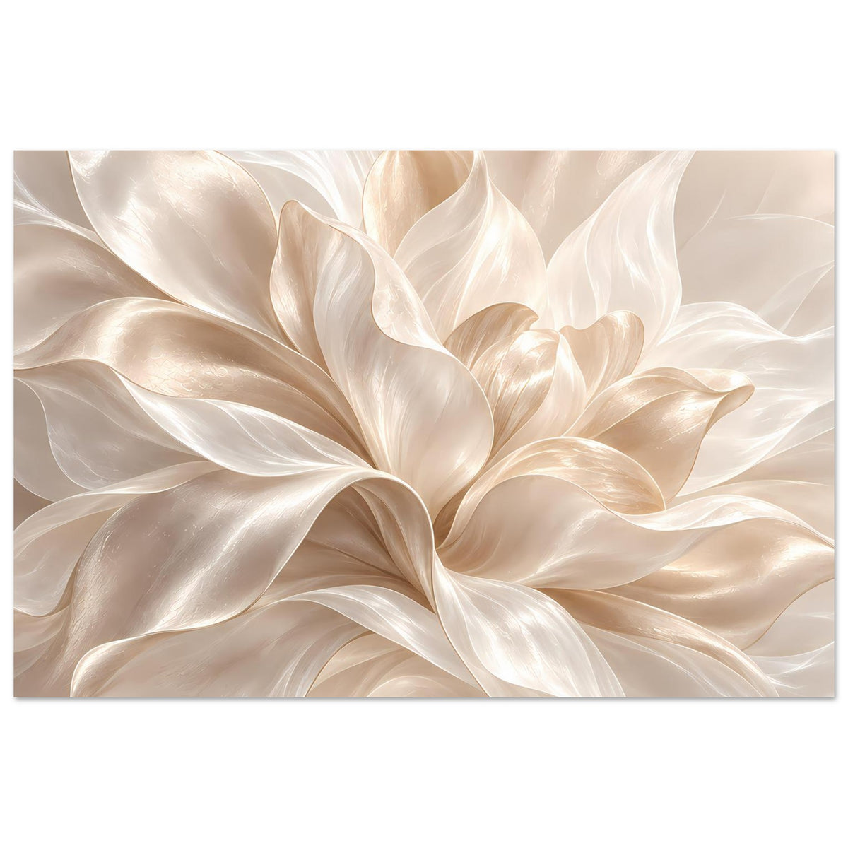 Cremefarbener Blumenposter auf mattem Papier, horizontales Seidenblüten-Motiv