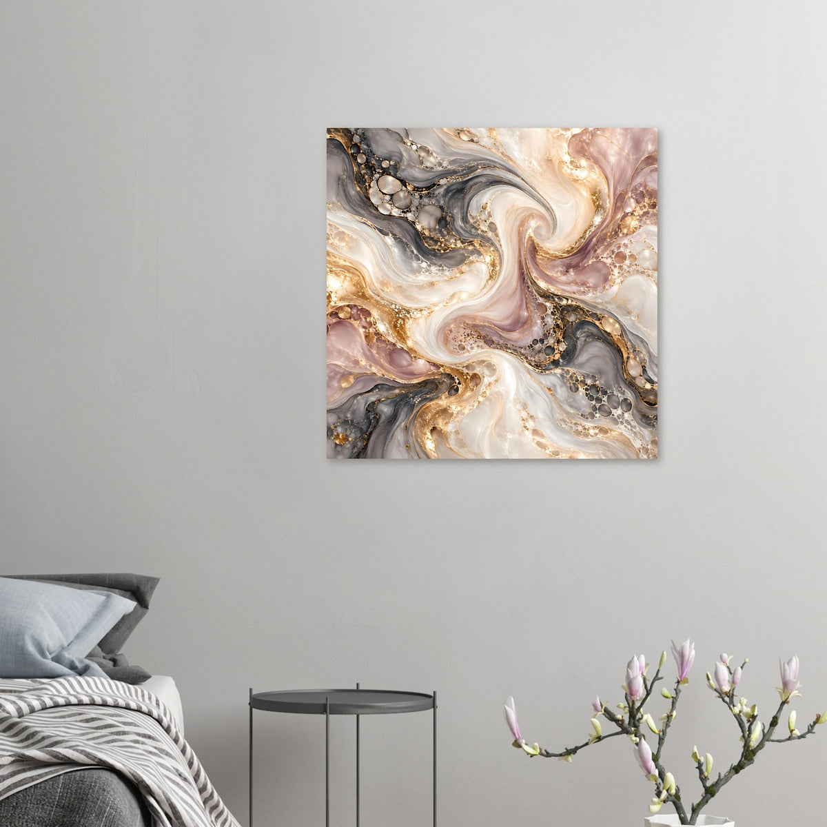 Marmor-Poster im Querformat mit goldenen Akzenten und abstraktem Marmor-Muster in Creme und Grau
