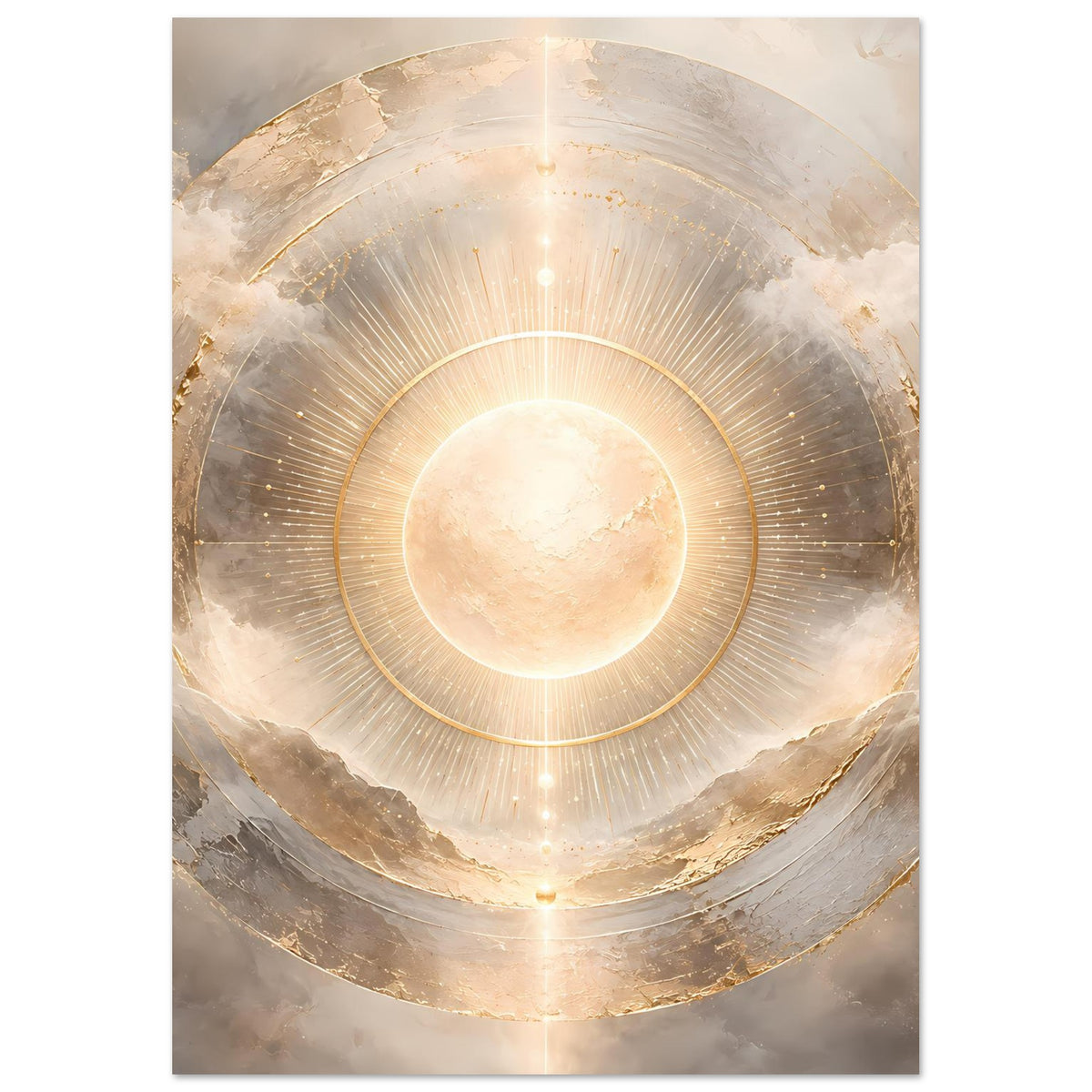 Kosmos-Poster mit goldenen Sonnenringen und Strahlen, hochkant, vollständig