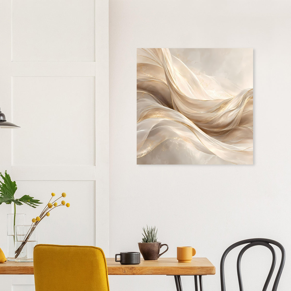 Leinwandposter mit cremegoldenem, transparent wirkendem Faltenwurf